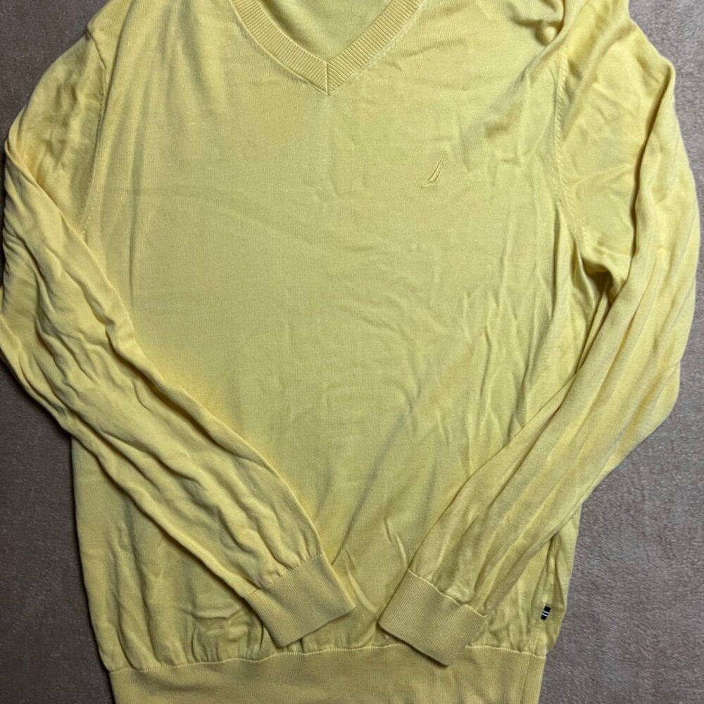 Nautica Luxury Performance Men XL Pale Yellow Long Sleeve Knit Pullover Sweater